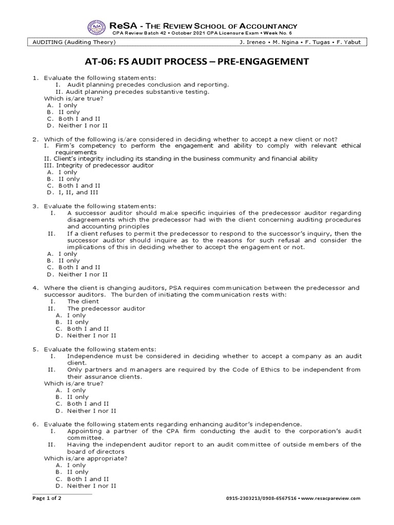 FS Audit Process: Pre-Engagement Insights | PDF | Audit | Certified ...