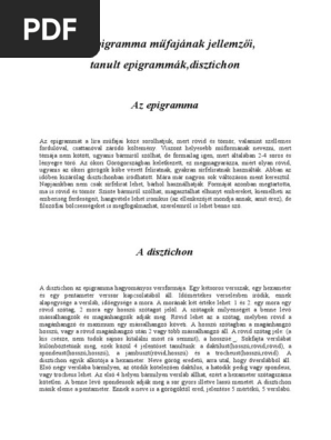 Az Epigramma Mufajanak Jellemzoi Pdf