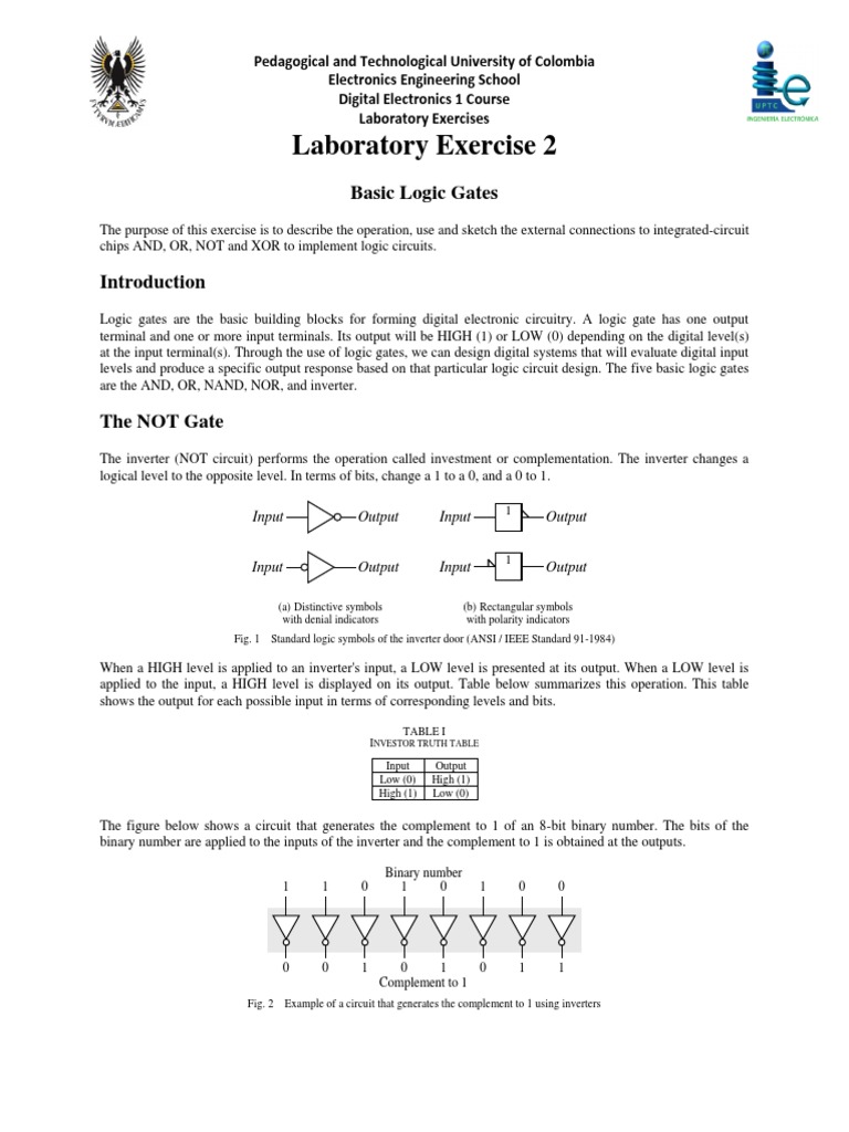 Laboratory Exercise 2 Basic Logic Gates PDF Logic Gate Digital Electronics