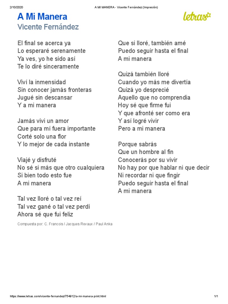 A Mi Manera Vicente Fernández Pdf