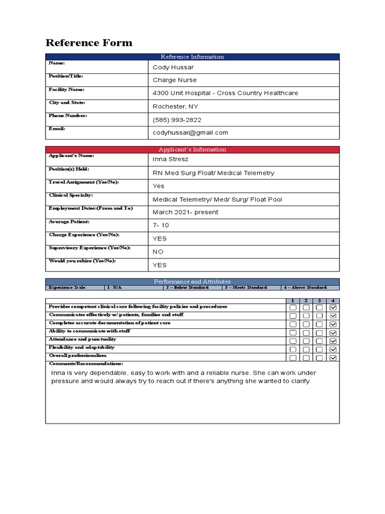 Reference Form - Inna Stresz | PDF