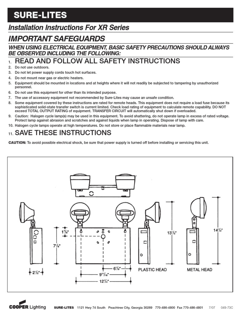 Installation Instructions and Troubleshooting Guide for Sure-Lites XR ...
