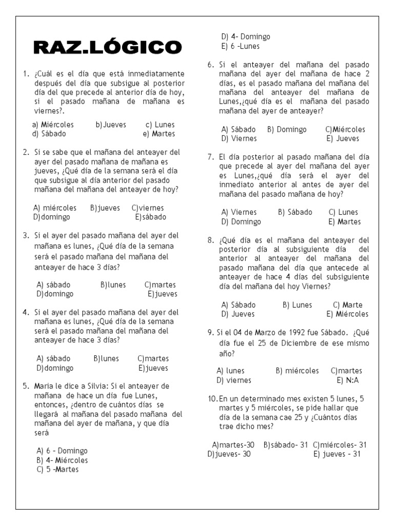 Problemas de lógica y días de la semana | PDF | Color