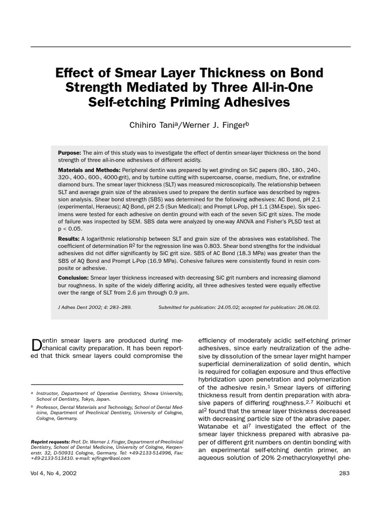 Effect of Smear Layer Thickness On Bond Strength Mediated by Three