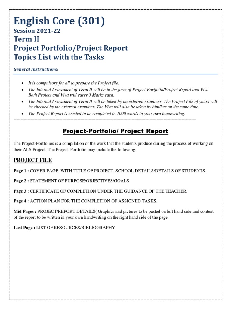 English Core 301 Term Ii Project Portfolio Project Report Topics