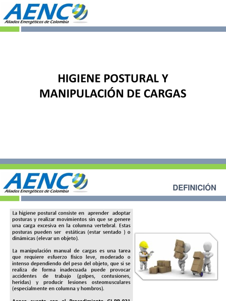 Higiene Postural y Manipulación de Cargas | PDF | La columna vertebral ...