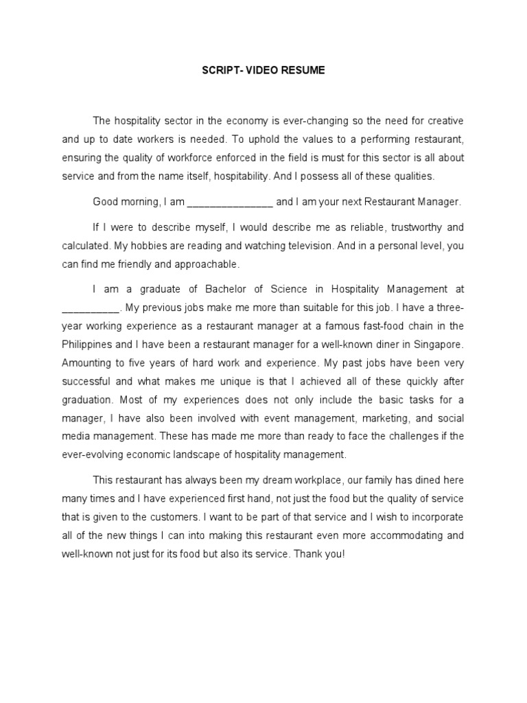 Script Video Resume | PDF | Finance & Money Management