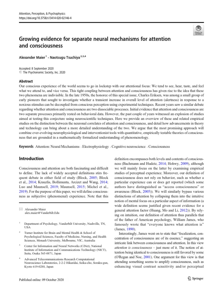 Growing Evidence For Separate Neural Mechanisms For Attention and ...