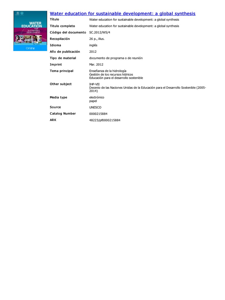 Water Education For Sustainable Development: A Global Synthesis Water ...