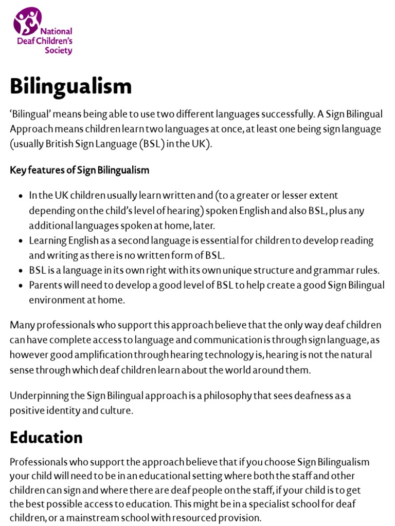Sign Language Bilingual Approach - Communication For Deaf Children ...