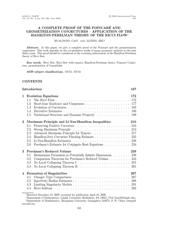 Complete Proof of Poincaré Conjecture | PDF | Differential Topology ...