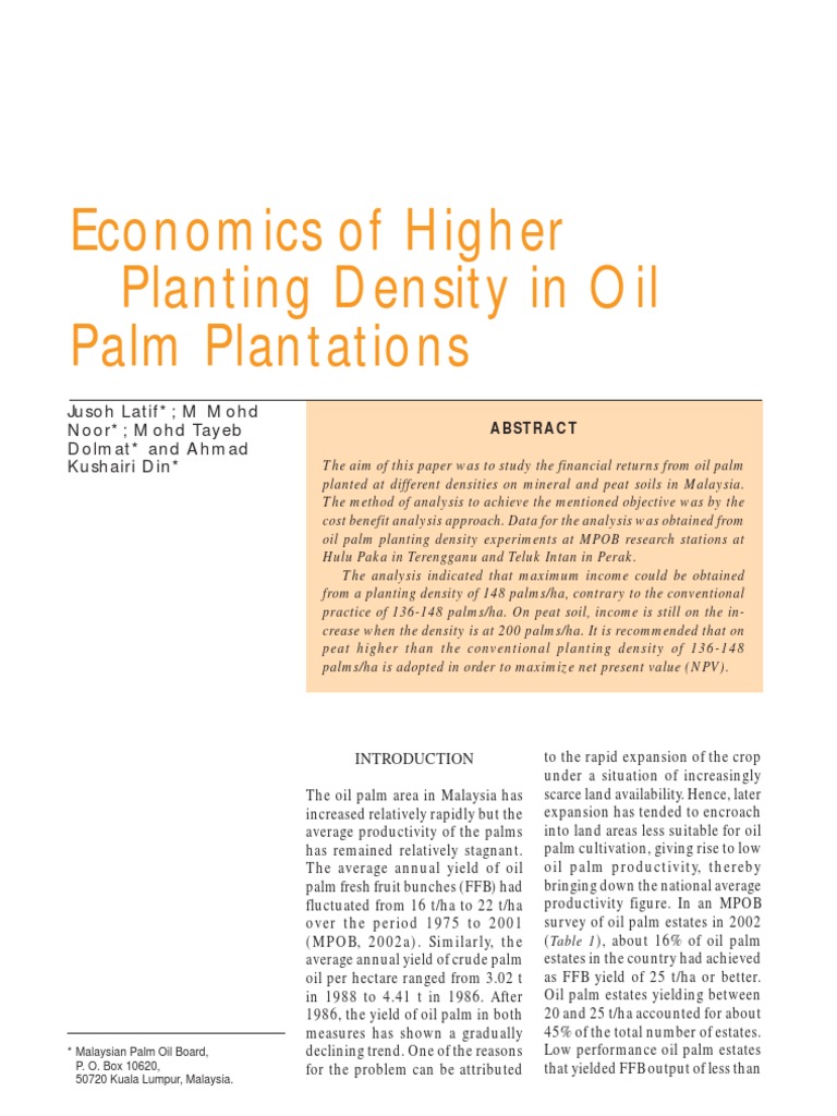 Economics of Oil Palm Planting Density | PDF | Palm Oil | Net Present Value
