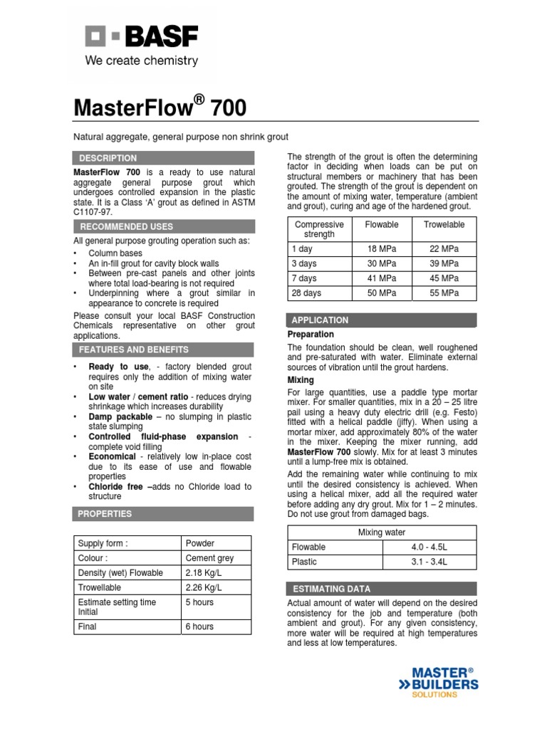 MasterFlow 700 Asean v1.2-0414 | PDF | Concrete | Economic Sectors
