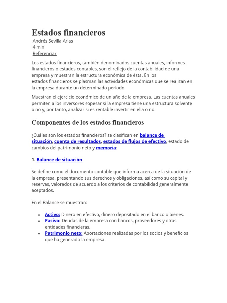 Estados Financieros | PDF | Estado financiero | Contabilidad