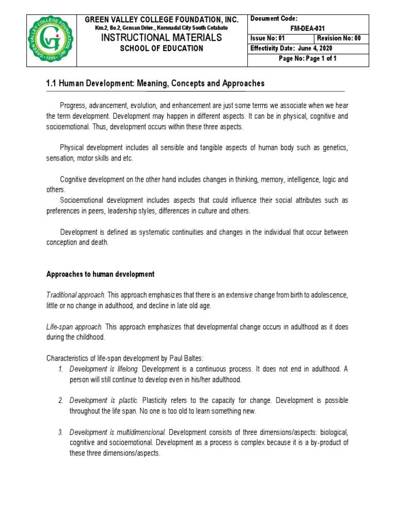 Human Development Concepts and Approaches | PDF | Developmental ...