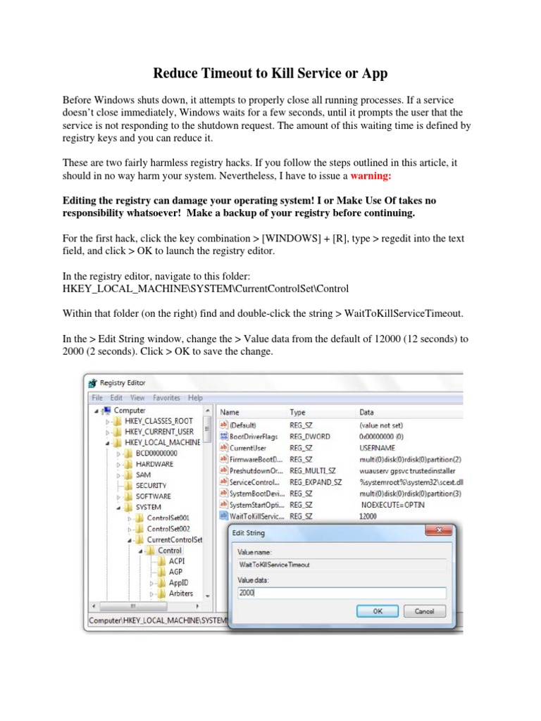 Reduce Timeout To Kill Service or App | PDF