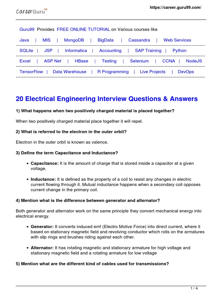 Top 20 Electrical Interview Questions PDF Electrical Network
