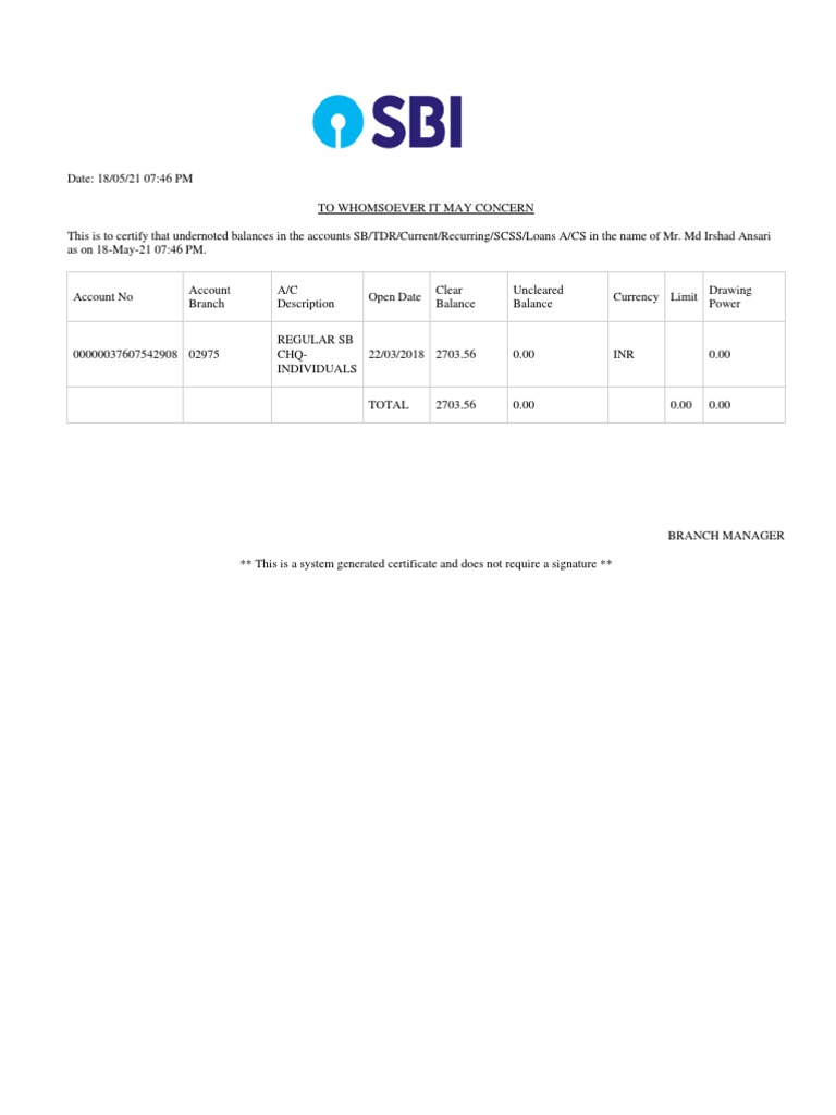 Balance Certificate 62765875 PDF