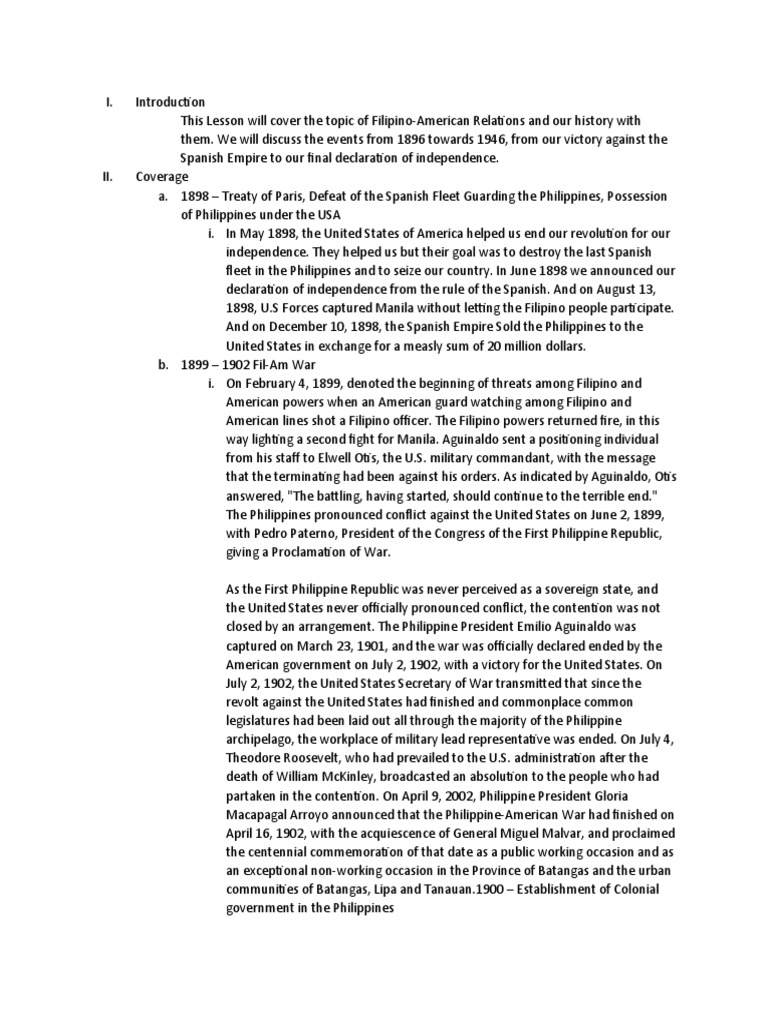 Filipino American Relationship | PDF | Philippines | Spanish Empire