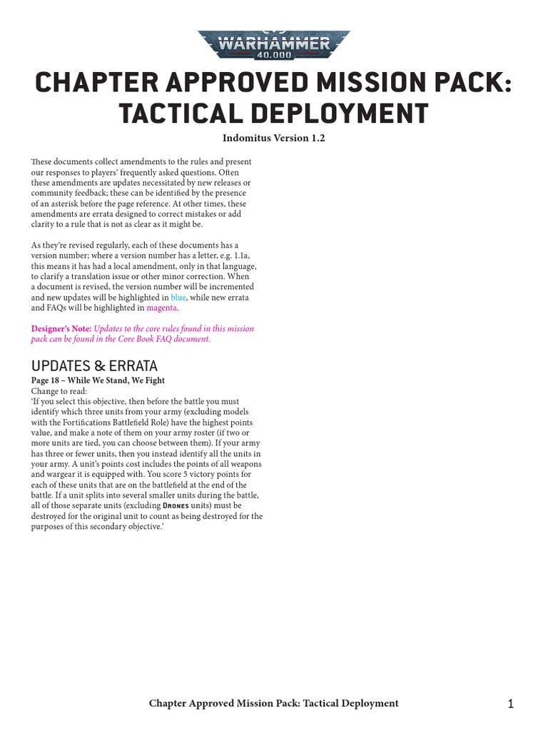 Tactical Deployment Mission Pack Updates | PDF