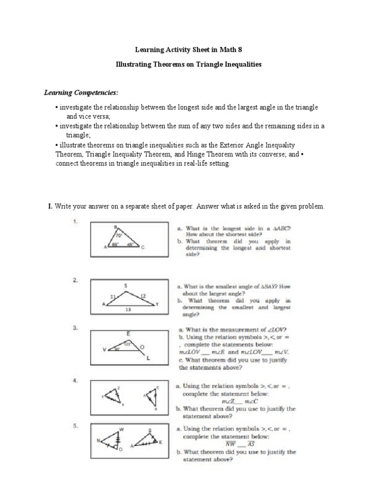 Math 8 - Illustrating Theorems On Triangle Inequalities | PDF ...