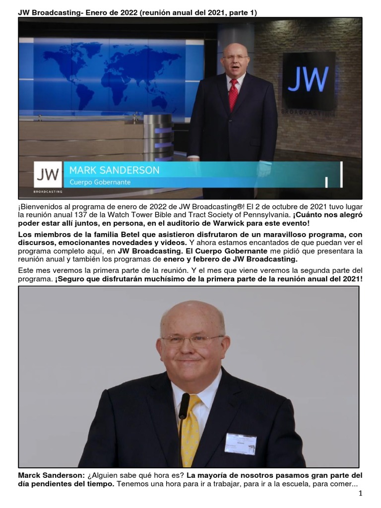 JW Broadcasting Enero 2022 Reunión Anual Octubre 2021 Parte 1 PDF
