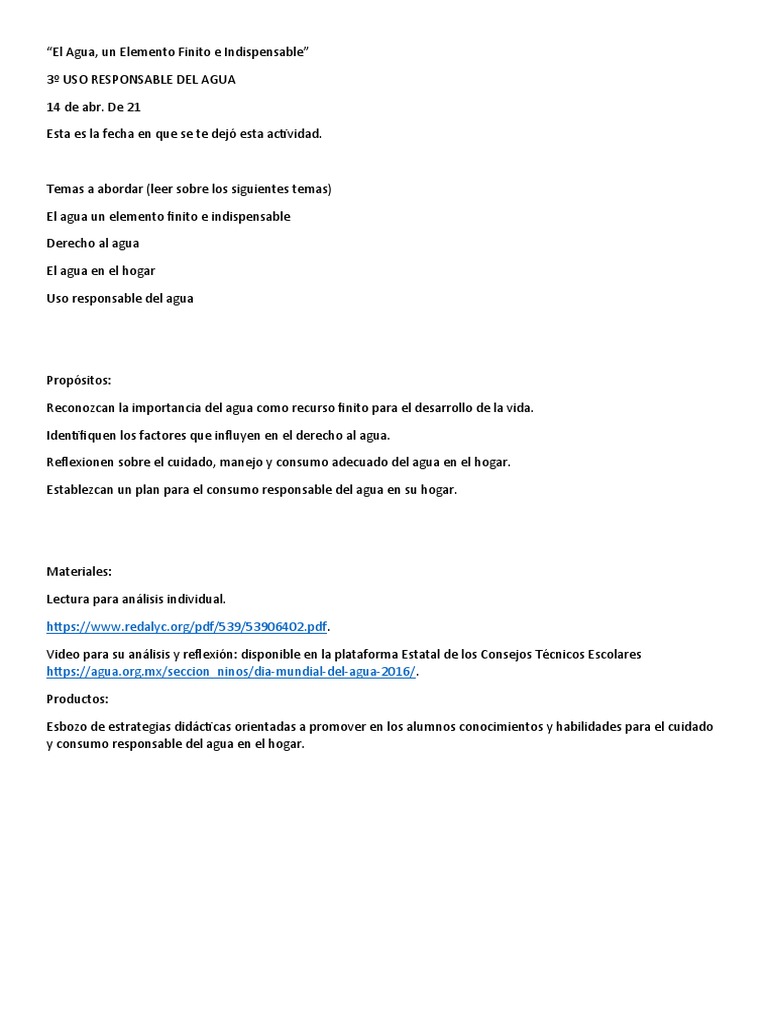 Uso Responsable del Agua en el Hogar | PDF | Agua
