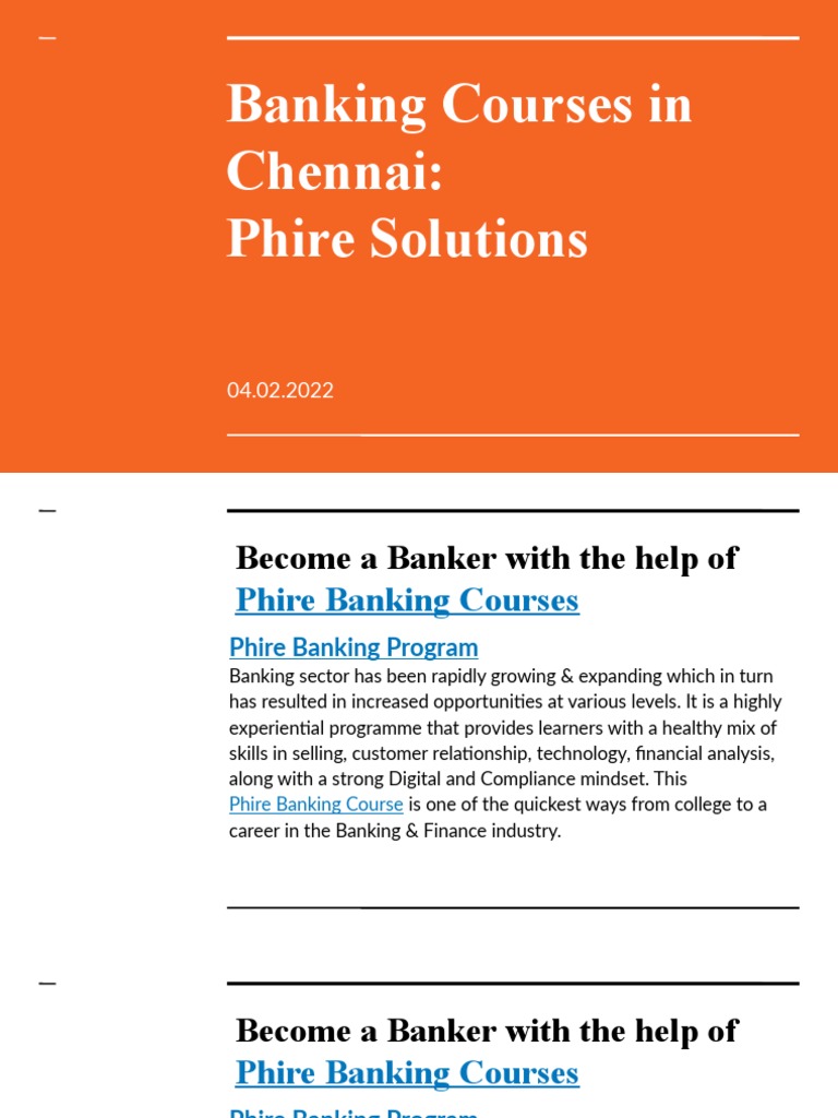 Banking Courses in Chennai: Phire Solutions | PDF | Banks | Learning