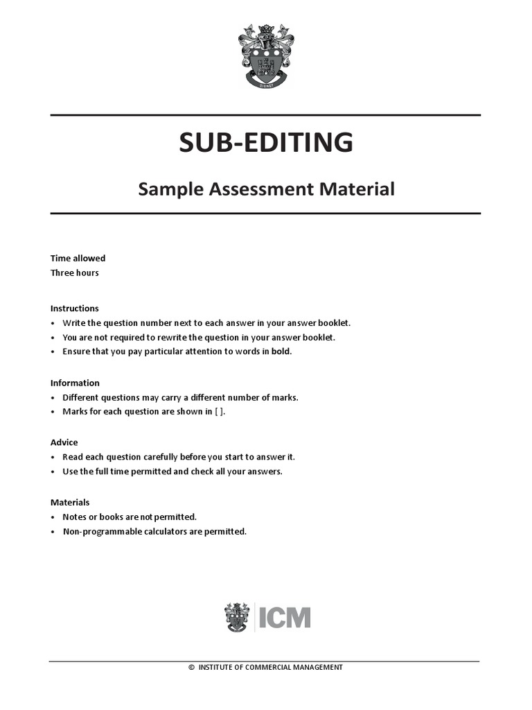 SubEditing Sample Assessment Material PDF Copy Editing Linguistics