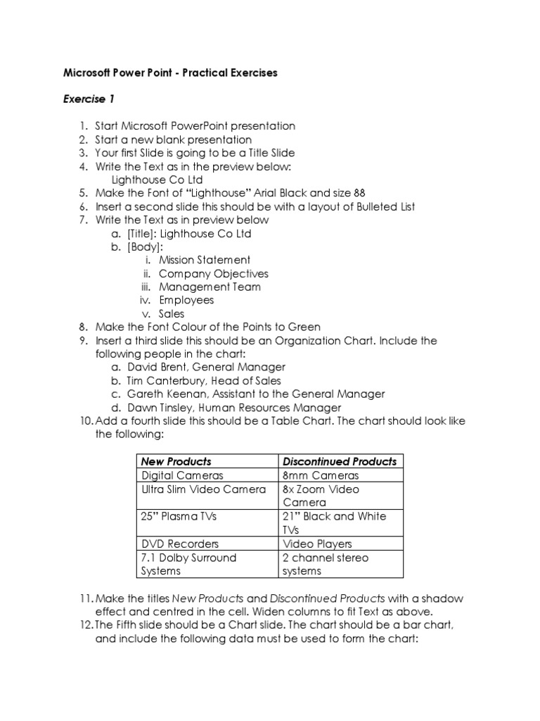Exercise 1: Microsoft Power Point - Practical Exercises | PDF