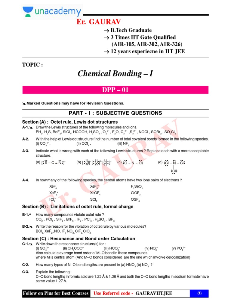 Chemical Bonding: IIT JEE Course | PDF | Chemical Bond | Molecules