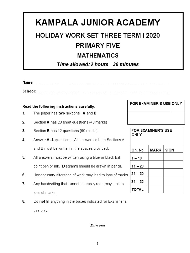 P5 Mathematics End of Term 3 Exam | PDF | Mathematics