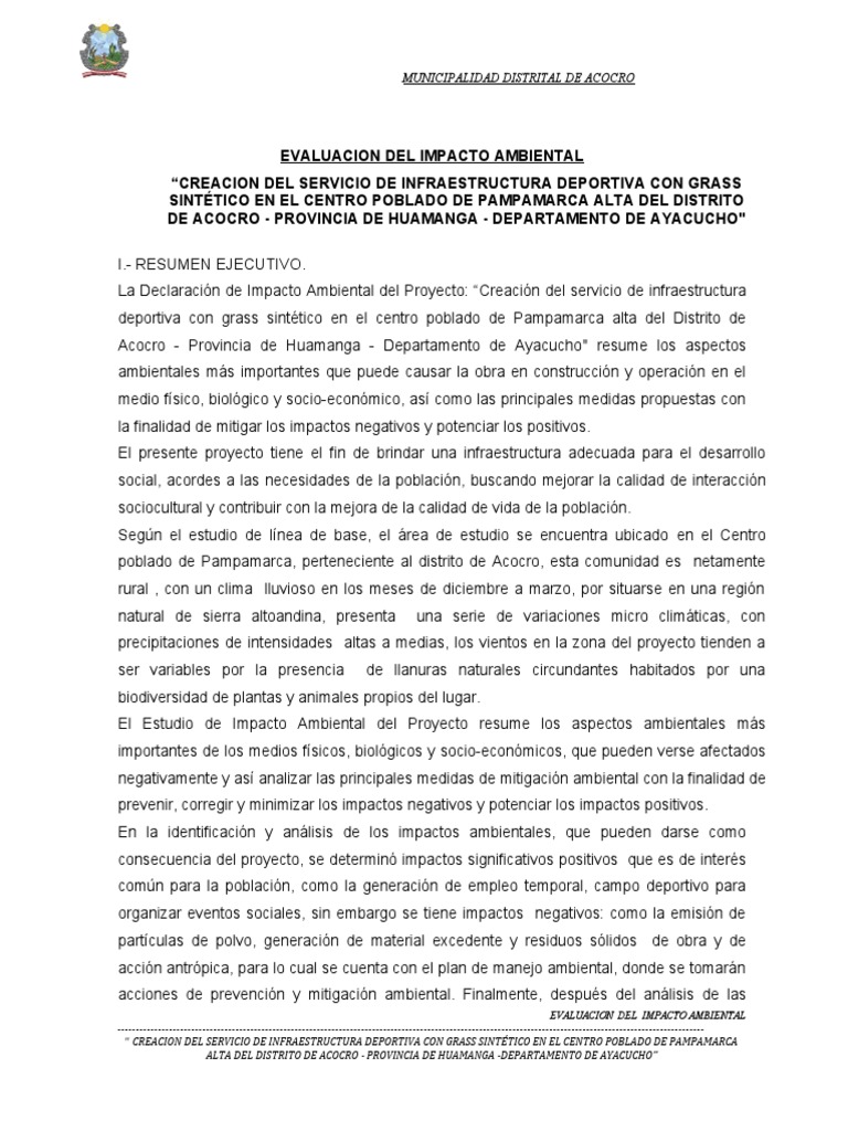 Impacto Ambiental en Pampamarca Alta | PDF | Evaluación de impacto ...