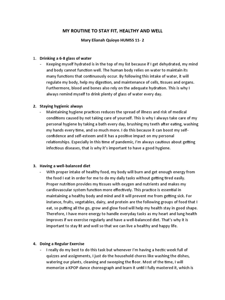 My Routine To Stay Fit, Healthy & Well | PDF | Hygiene | Healthy Diet