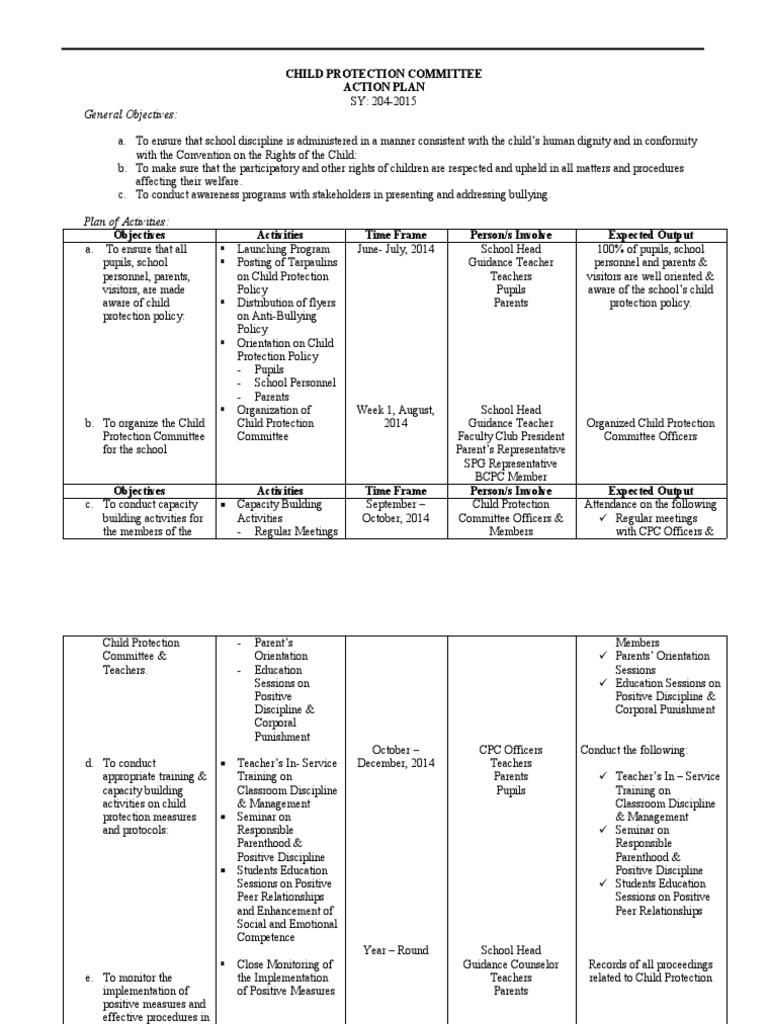 Child Protection Committee Action Plan | PDF | Child Protection | Teachers
