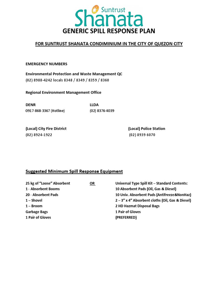 Spill Response Plan PDF Waste Management Storm Drain