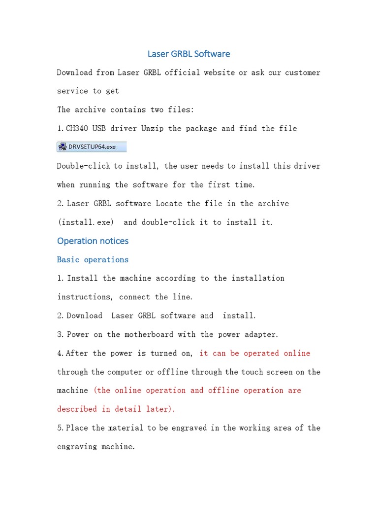 Laser GRBL Software Instruction PDF Engraving Online And Offline