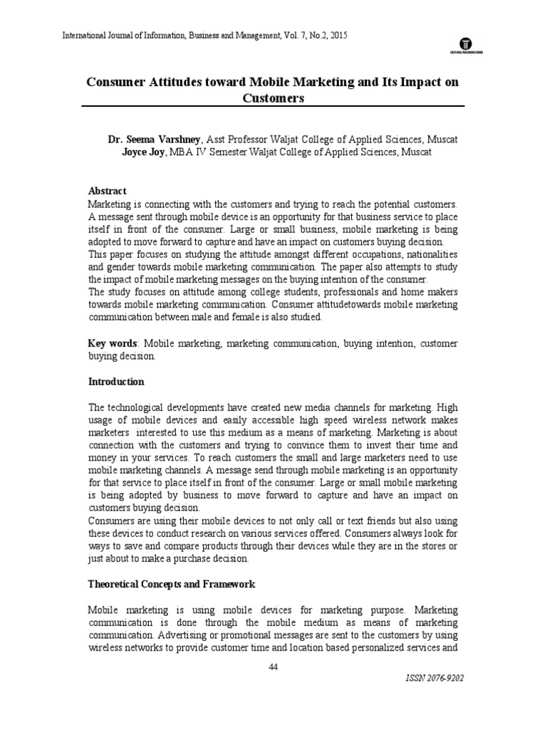 Consumer Attitude Towards Mobile Marketing and Its Impact On Customer ...