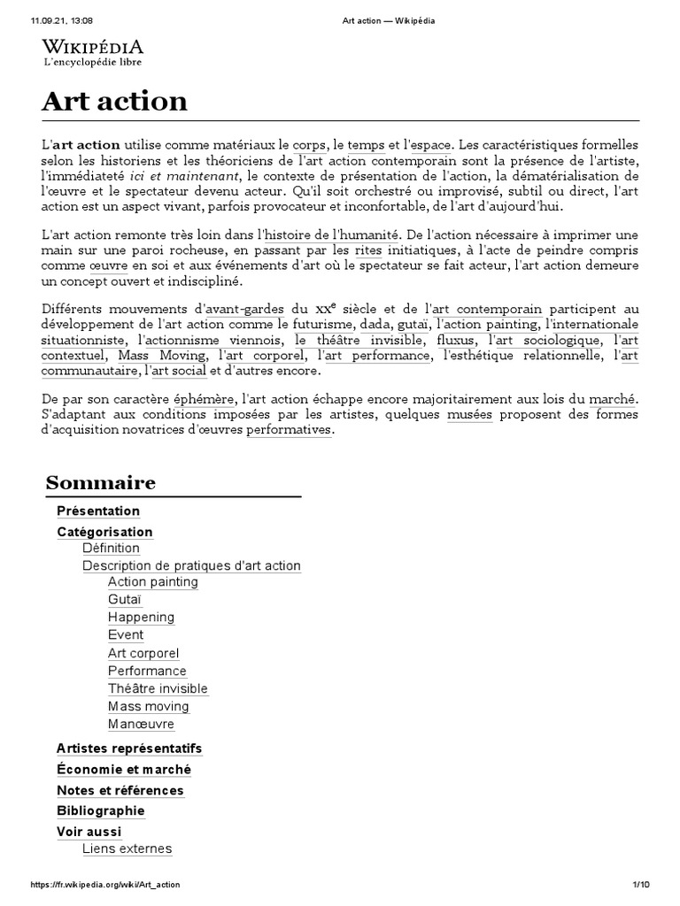 Art Action - Wikipédia | PDF | Performance artistique | Art corporel