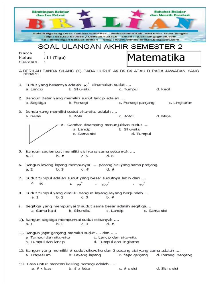 Soal Uas Matematika Kelas 3 SD Semseter 2 Dan Kunci Jawaban PDF | PDF