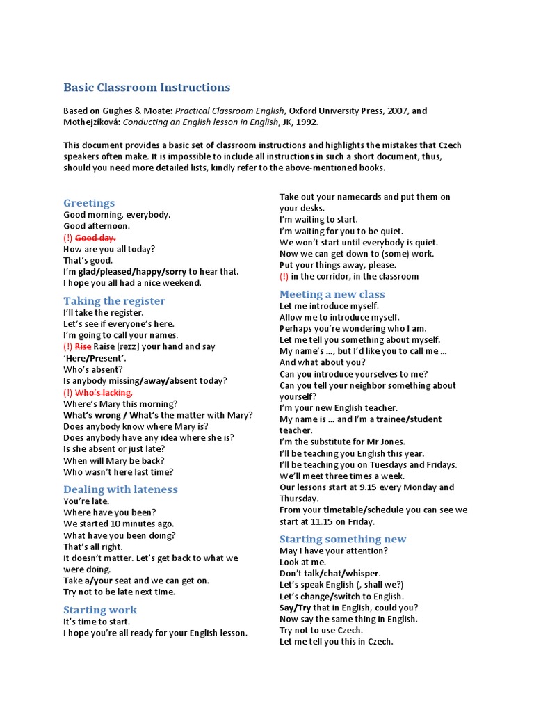 Basic Classroom Instructions Download Free Pdf Classroom