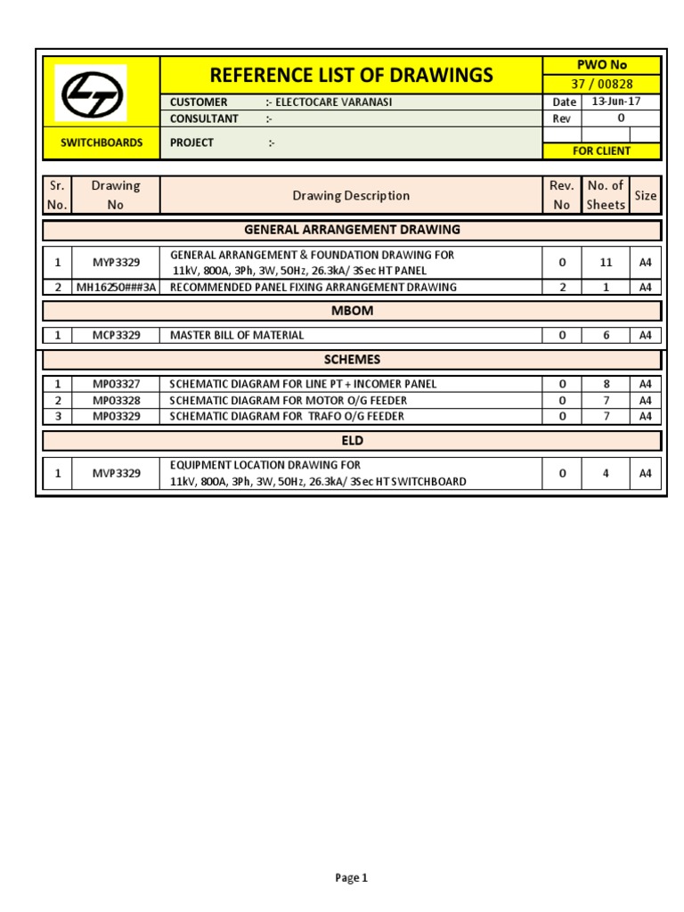 L&T Electrical Panel Drawings & BOM | PDF | Switch | Mains Electricity