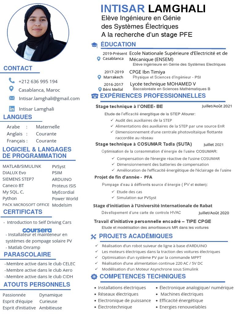 CV Intisar Lamghali | PDF | Énergie renouvelable | Grandeur physique