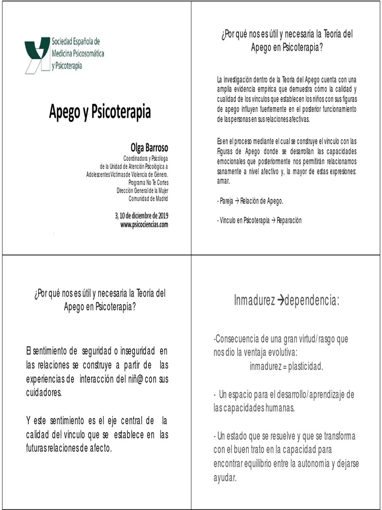 Apego y su Impacto en Psicoterapia | PDF | Teoría de apego | Las emociones