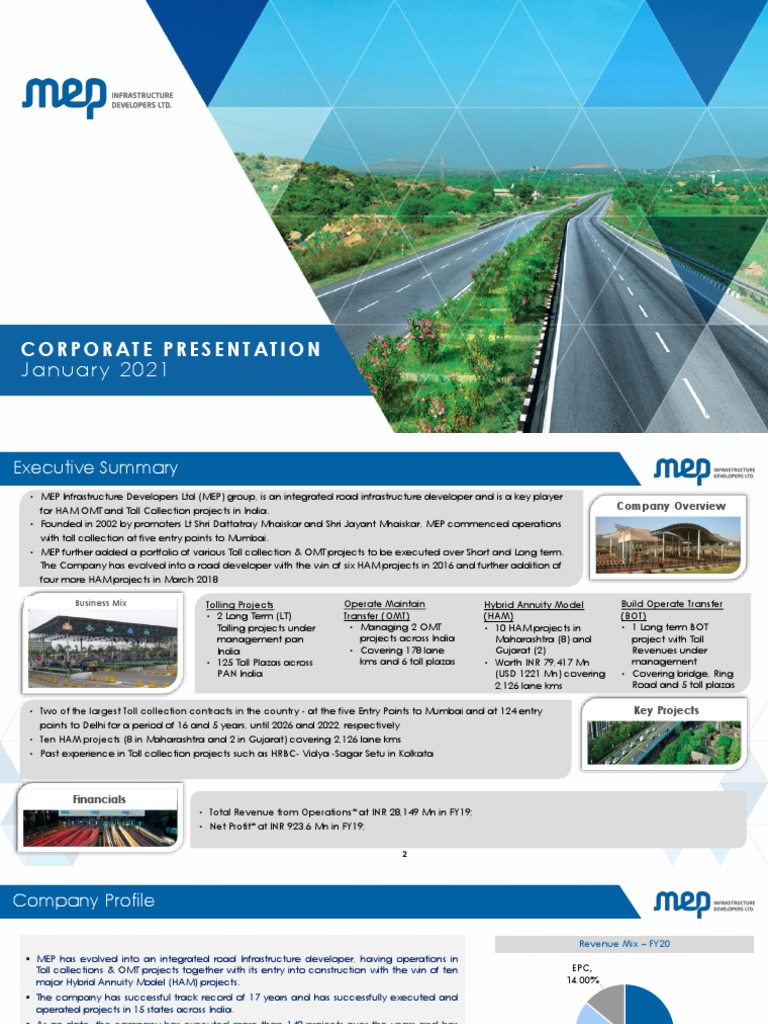 MEP Company Profile January 2021 UI | PDF | Toll Road | Economies