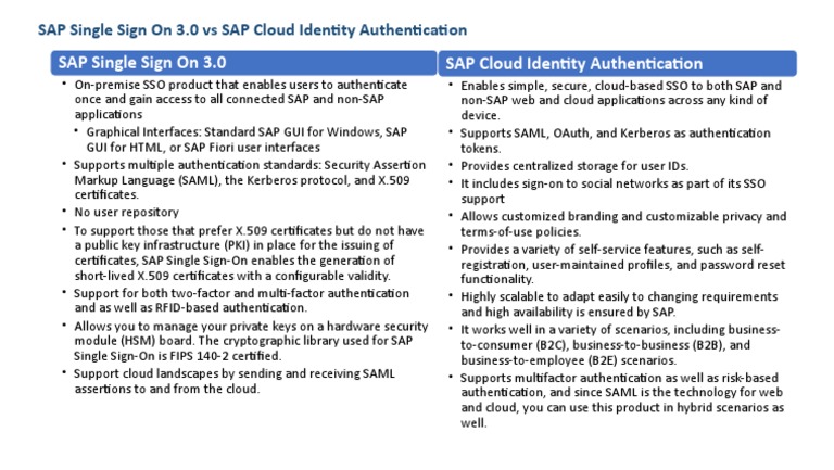 SAP Single Sign On 3.0 Vs SAP Cloud Identity Authentication | PDF ...