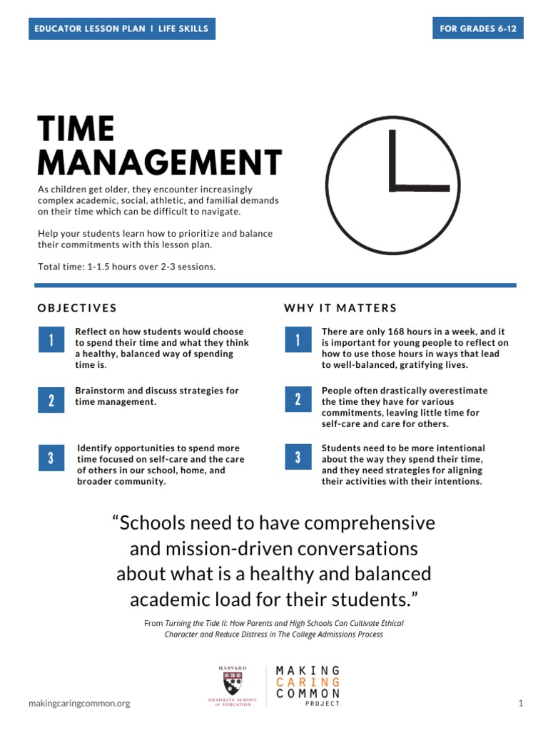 Time Management Lesson Plan PDF Lesson Plan Applied Psychology