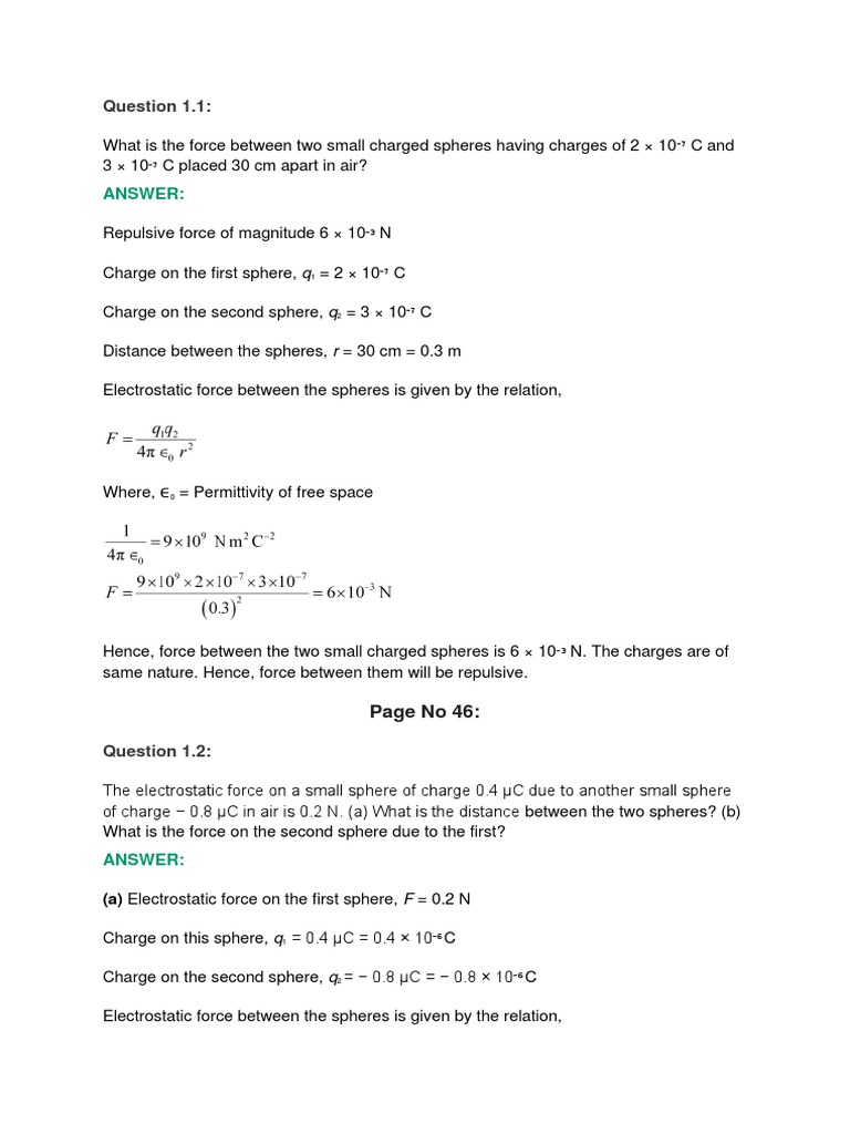 Chapter 1 Electric Charges and Fields | PDF | Electric Field | Electric ...