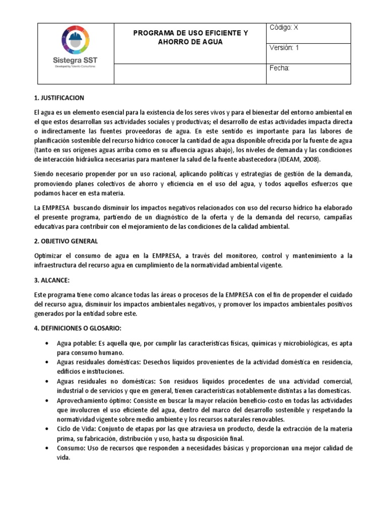 Programa de Ahorro y Uso Eficiente del Agua | PDF | Agua | Consumo ...