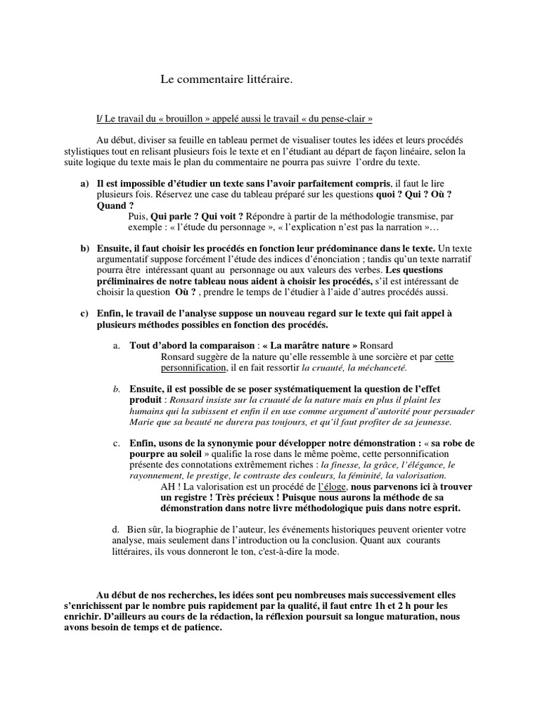 Guide du commentaire littéraire efficace | PDF | Arts du langage et ...